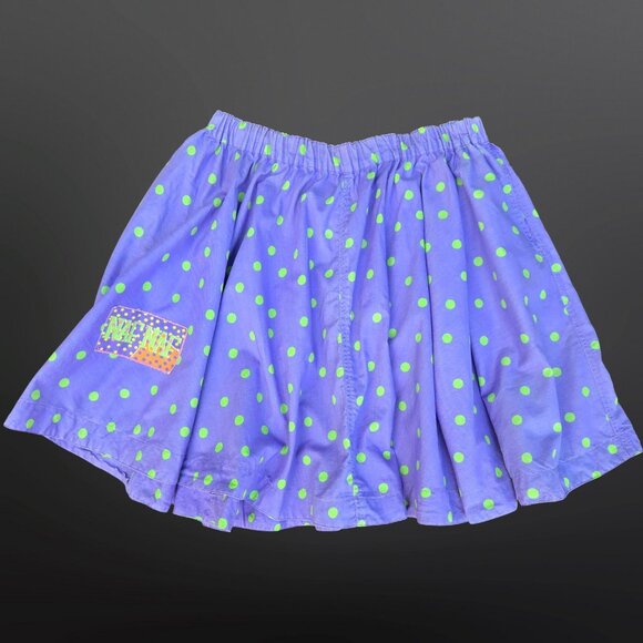 Vintage 80s Naf Naf Polka Dot Circle Skirt With Pockets Size L Purple Green - Picture 1 of 7